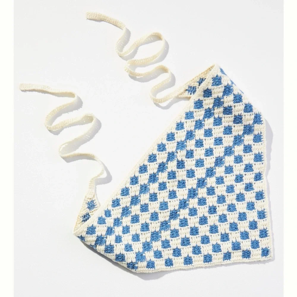 Checker Crochet Triangle Hair Scarf